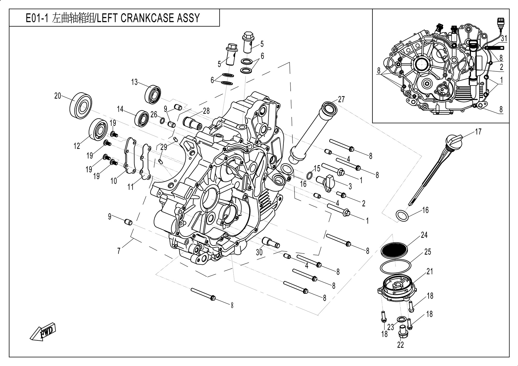 E01-1 - LEFT CRANKCASE ASSY