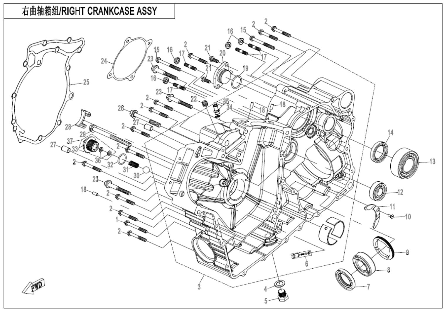 E01-2-V4 RIGHT CRANKCASE ASSY