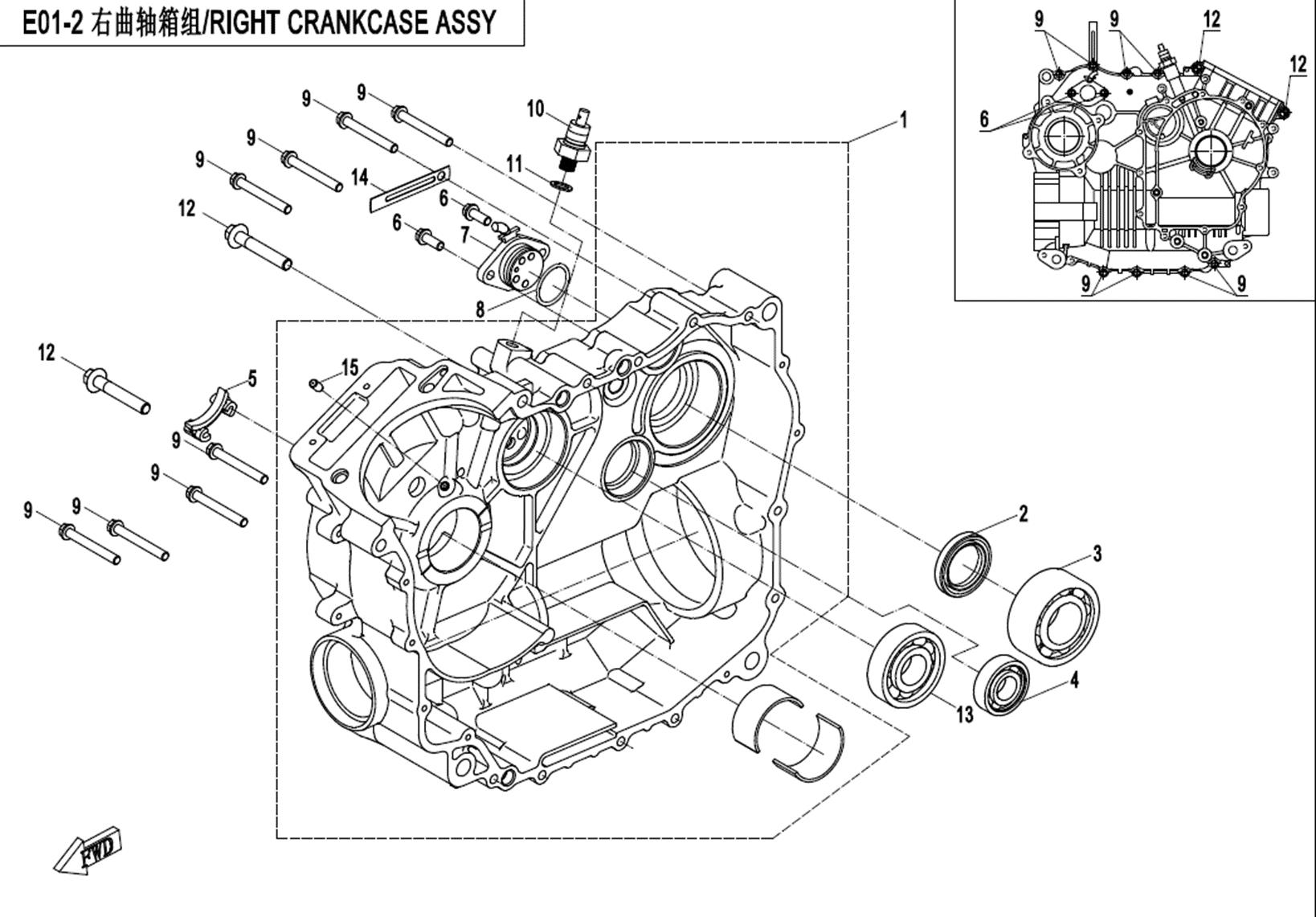 E01-2 - RIGHT CRANKCASE ASSY.