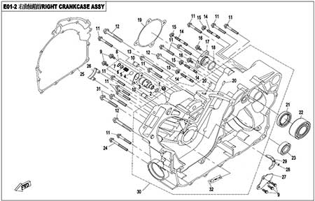 E01-2 - RIGHT CRANKCASE ASSY.