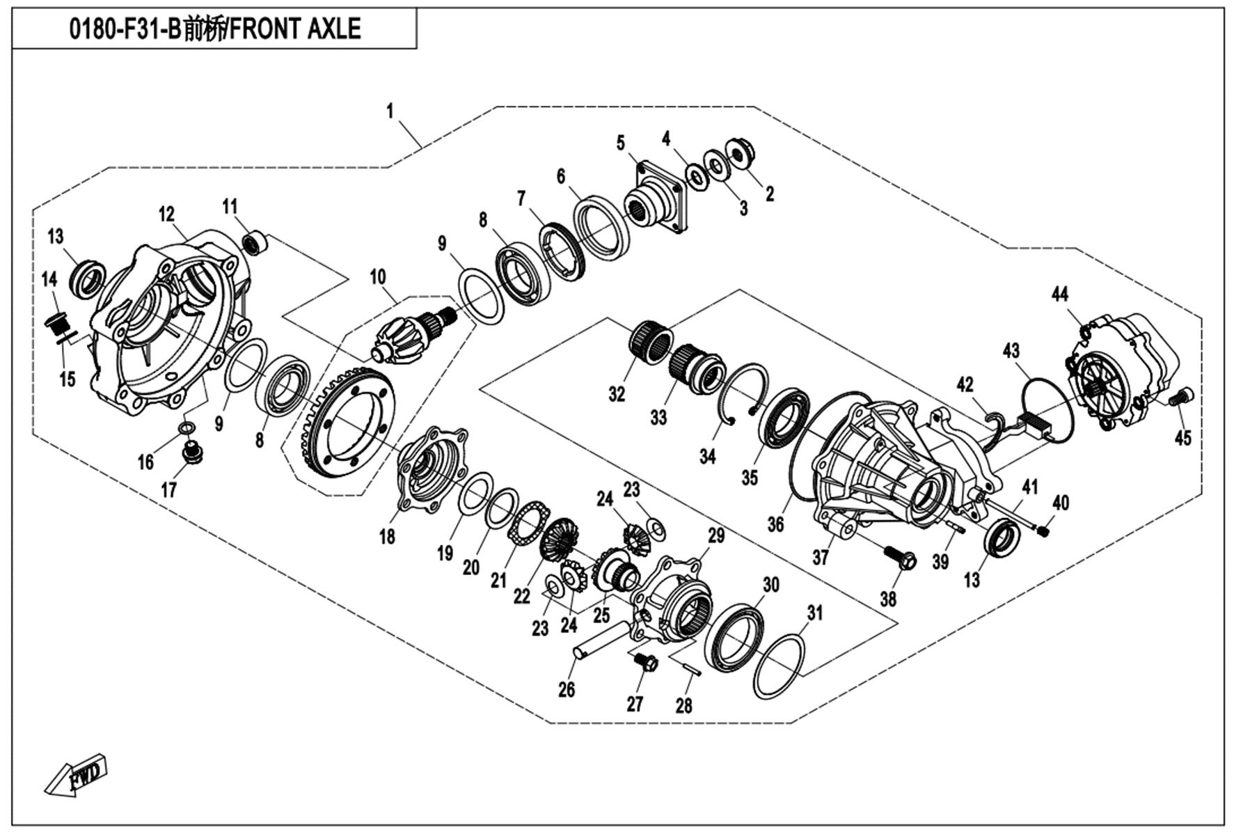 F31-B - FRONT AXLE(TWO DIFFERENTIAL CENTER GEAR)