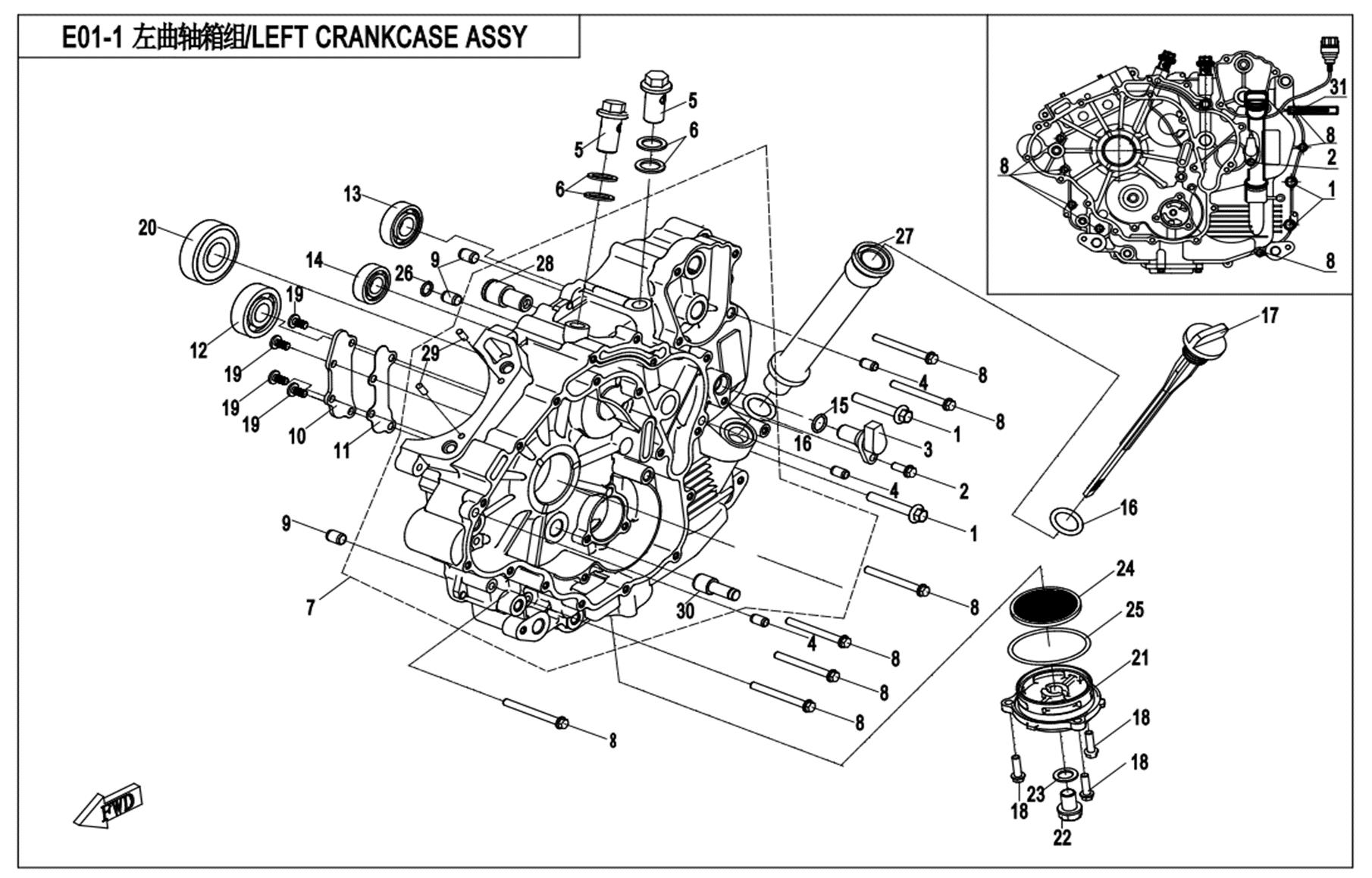 E01-1 - LEFT CRANKCASE ASSY.