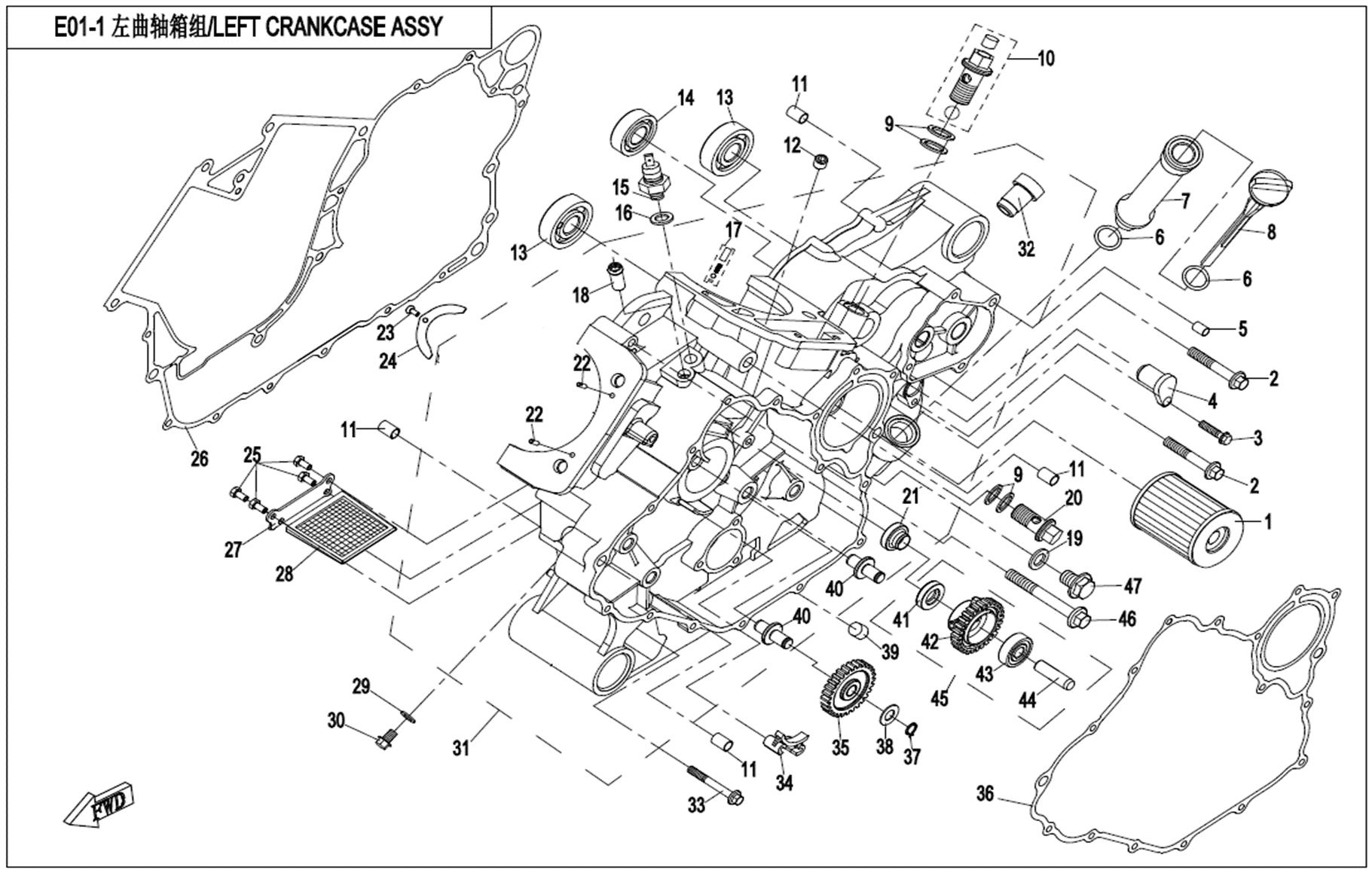 E01-1 - LEFT CRANKCASE ASSY.