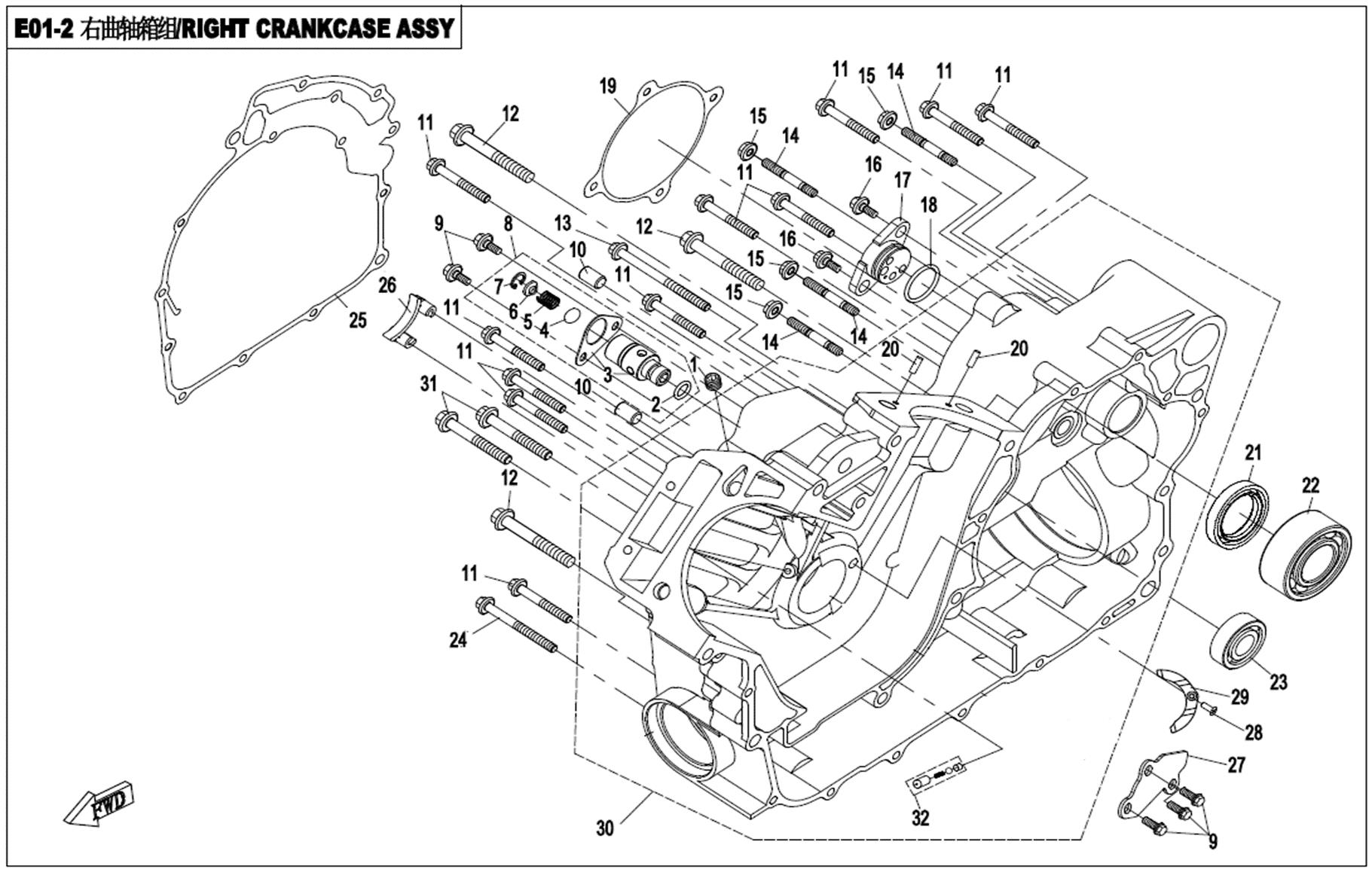 E01-2 - RIGHT CRANKCASE ASSY.