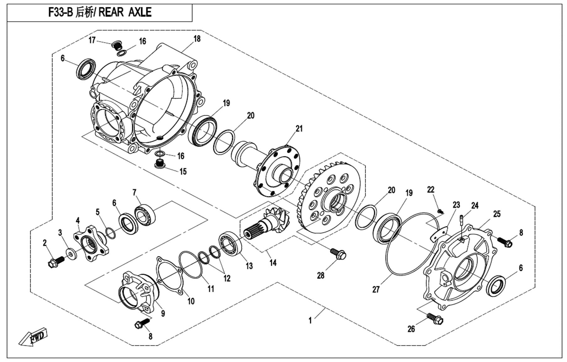 F33-B-V1 - REAR AXLE(NO DIFFERENTIAL)