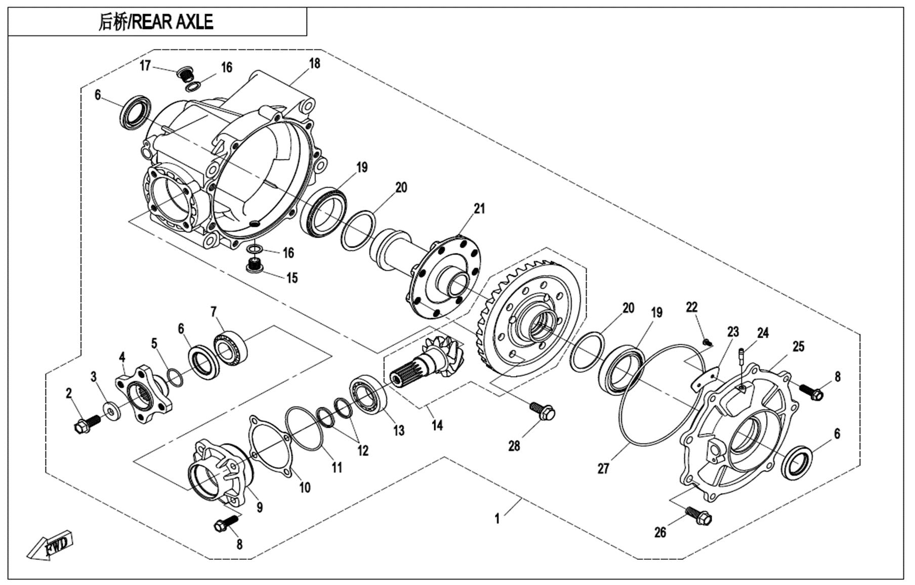 F33-B-V2 - REAR AXLE(NO DIFFERENTIAL)