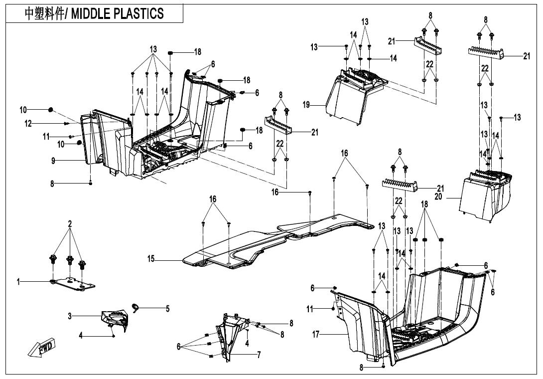 F04-3-A-V2 - MIDDLE PLASTICS(WITH GEARSHIFT LOCK)