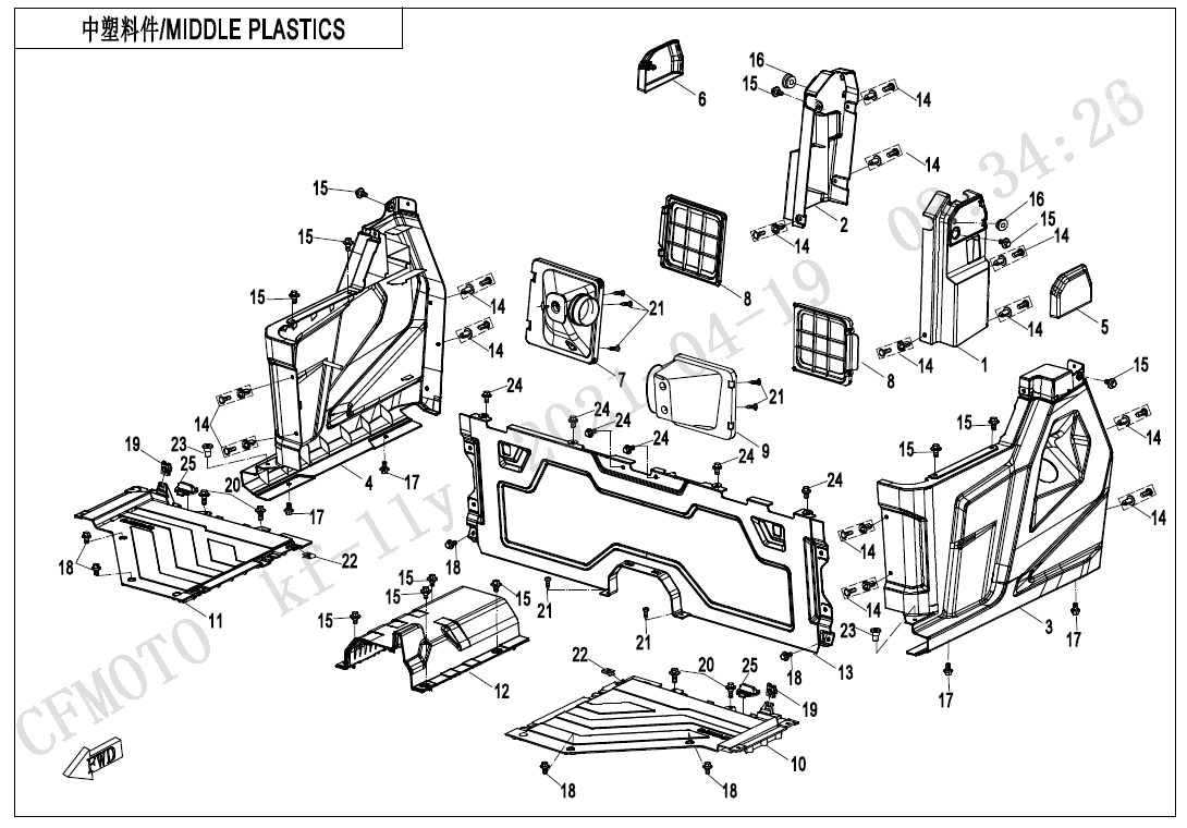 F04-3-B-V4 - MIDDLE PLASTICS (WITHOUT SIDE DOORS - FOR EPS MODEL)