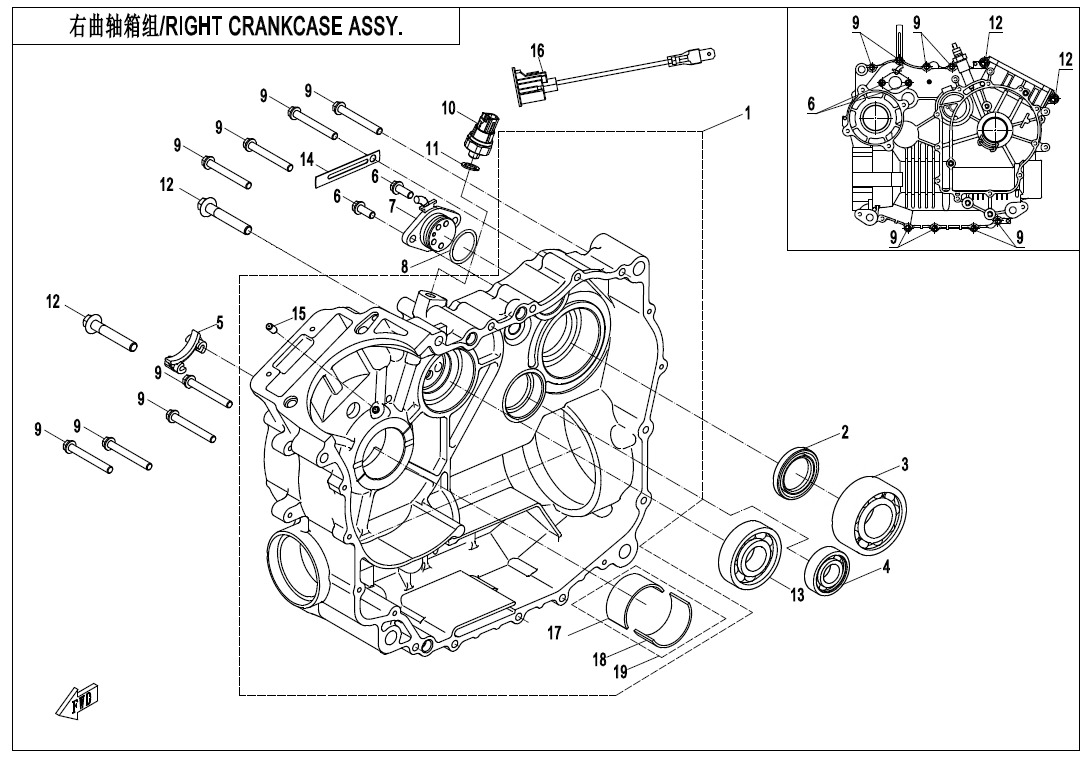 E01-2-V2 - RIGHT CRANKCASE ASSY