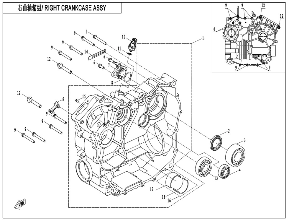 E01-2 - RIGHT CRANKCASE ASSY