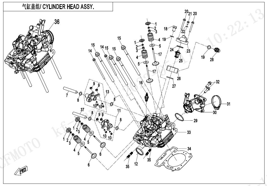 E02-2-B - CYLINDER HEAD ASSY.(WITHOUT FUEL VAPORIZATION SYSTEM)