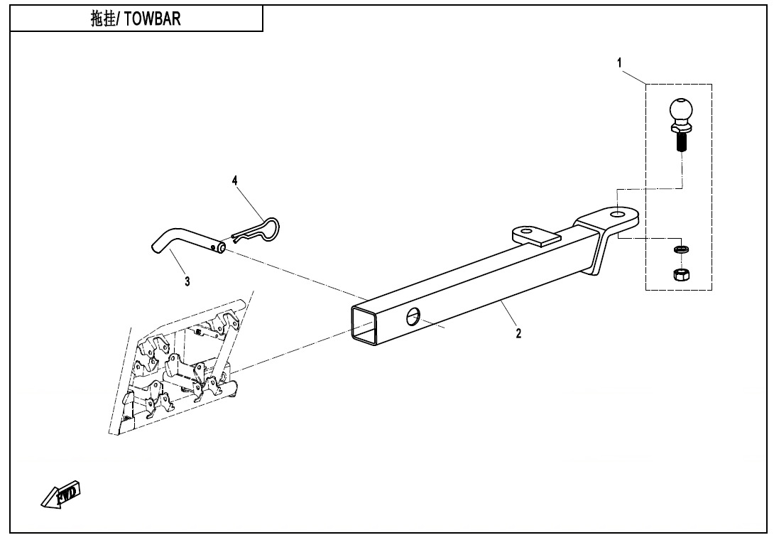 F40-A-V2 - TOWBAR(LONG, PIN SHAFT CONNECTION )