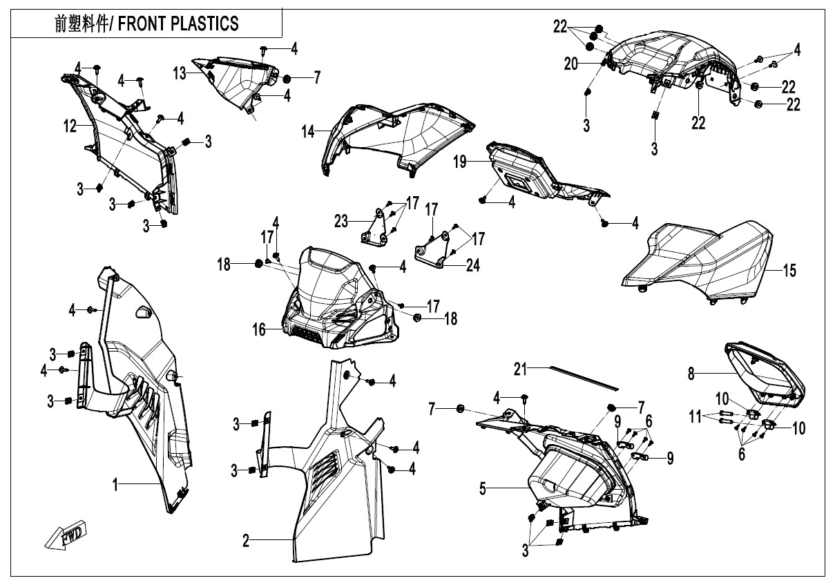 F04-2-A-V2 - FRONT PLASTICS(7\'\' DASHBOARD)