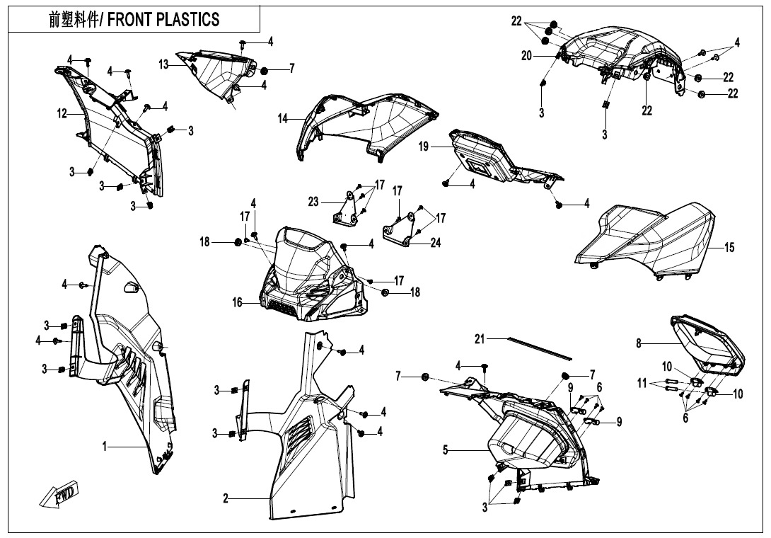 F04-2-A-V3 - FRONT PLASTICS(7\'\' DASHBOARD)