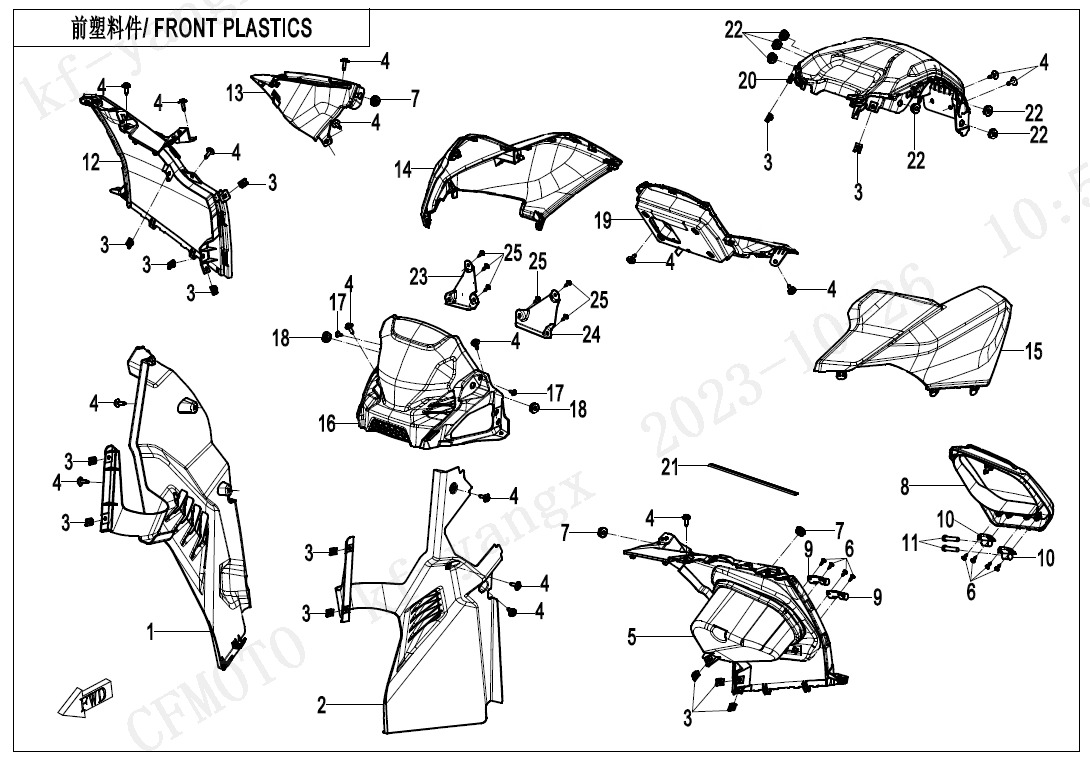 F04-2-B-V1 - FRONT PLASTICS(8\'\' DASHBOARD)