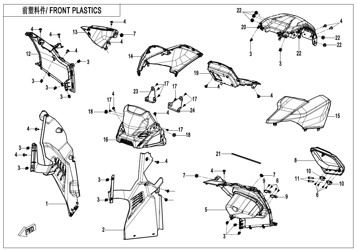 F04-2-B-V3 - FRONT PLASTICS(8\'\' DASHBOARD)