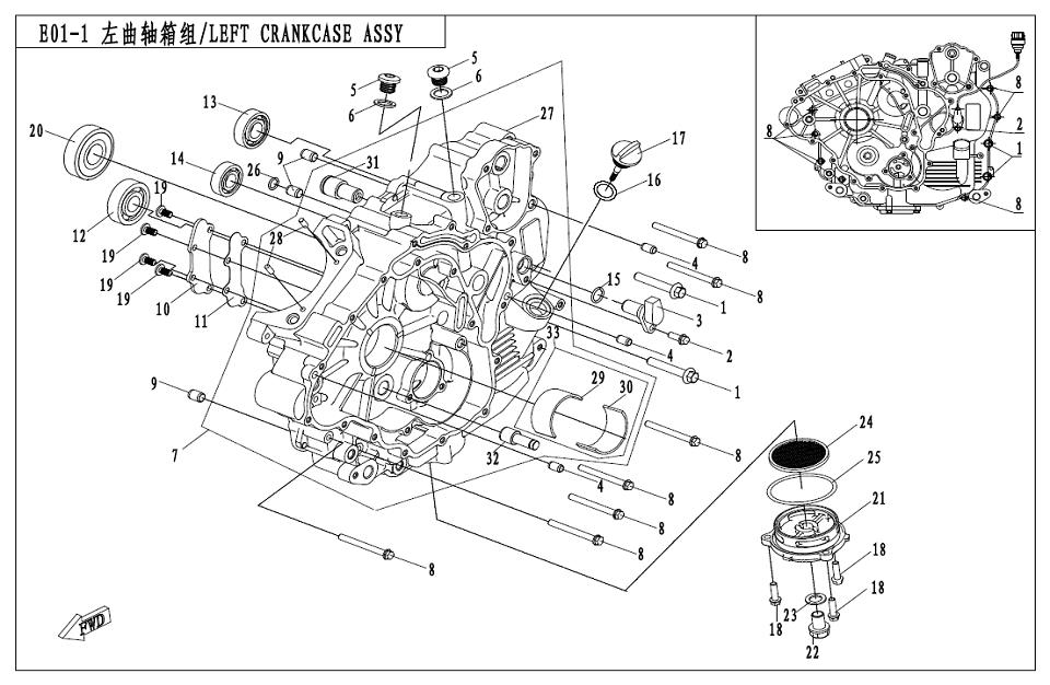 E01-1 - LEFT CRANKCASE ASSY
