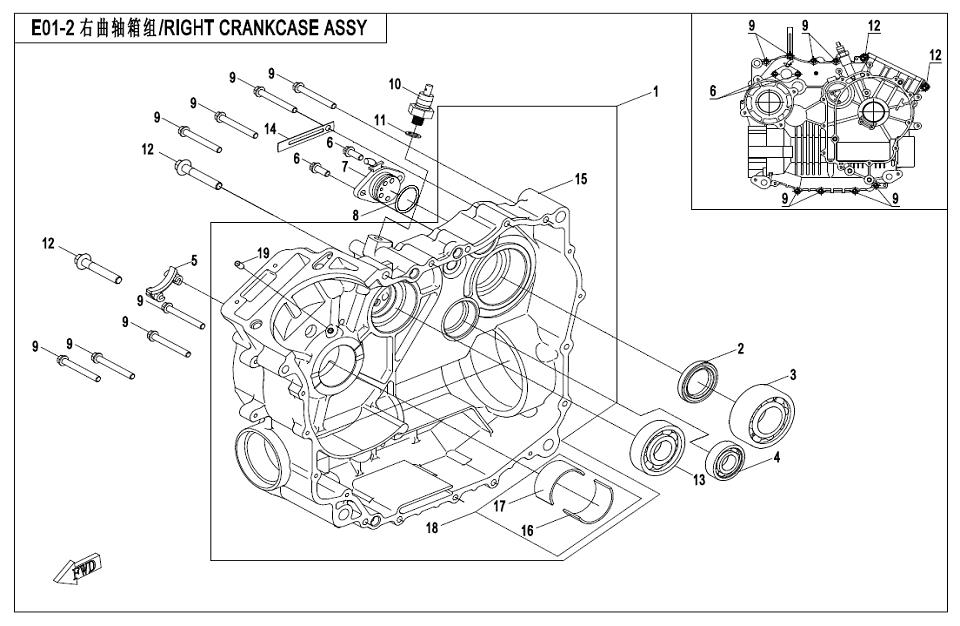 E01-2 - RIGHT CRANKCASE ASSY(NEW)