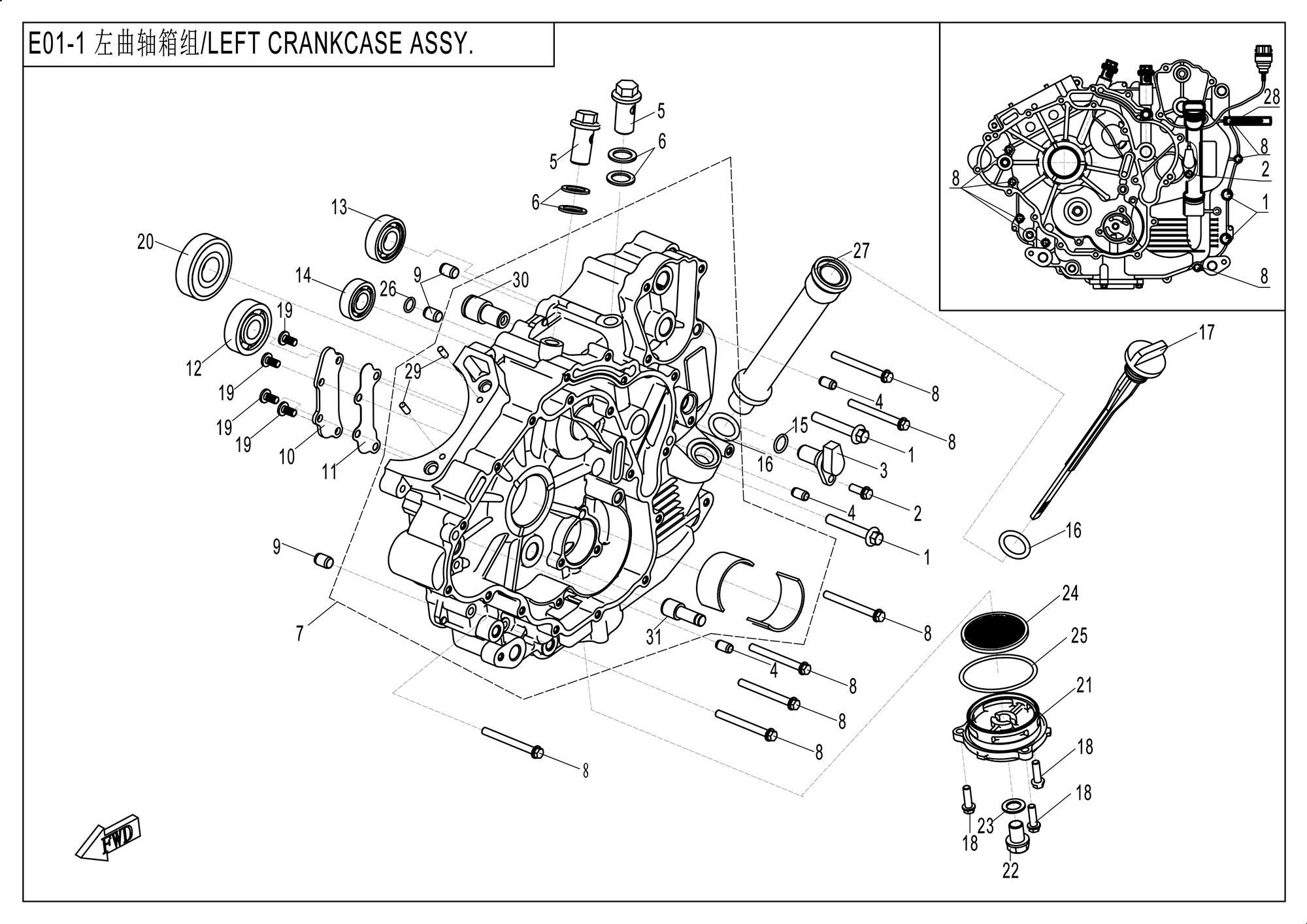 E01-1 - LEFT CRANKCASE ASSY