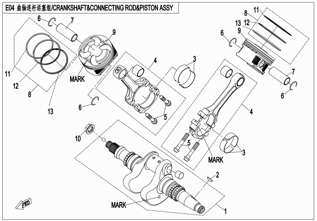 E04 - CRANKSHAFT CONNECTING ROD & PISTON ASSY