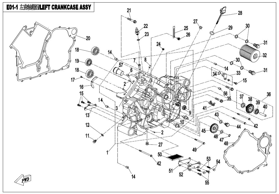 E01-1-V1 - LEFT CRANKCASE ASSY