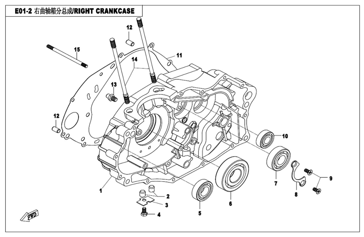 E01-2 - RIGHT CRANKCASE ASSY