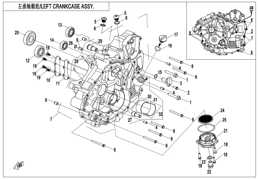 E01-1 - LEFT CRANKCASE ASSY